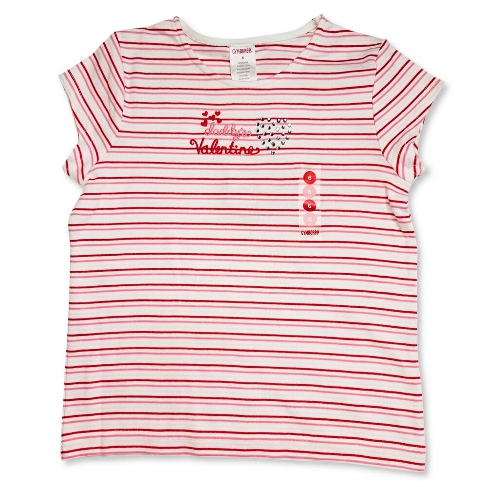 Vintage Gymboree T Shirt Size 6 Red Pink Striped Daddy's Valentine 2006 NWT